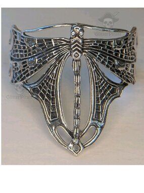 Vintage Art Nouveau Revival Sterling Silver 925 Moth / Dragonfly Cuff Bracelet